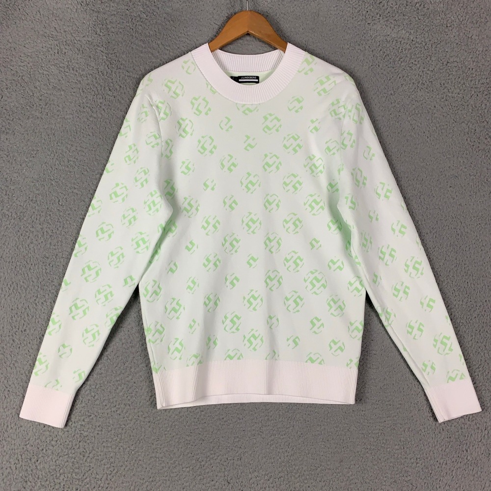 J.Lindeberg Gus Jacquard Knit Sweater Mens Large L Slim Mint Green Golf Monogram - Picture 3 of 9